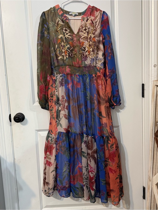 Dresses & Skirts - See and Be Seen Floral Embroidered Maxi Dress Women’s Medium Boho Sheer Sleeve